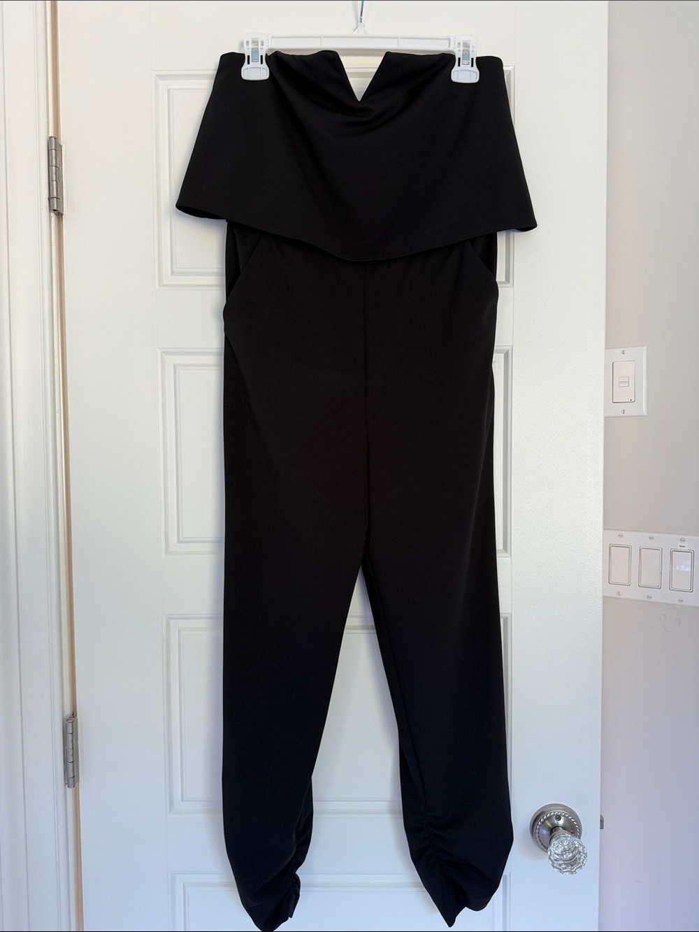 Aqua Black Strapless Draped Jumpsuit